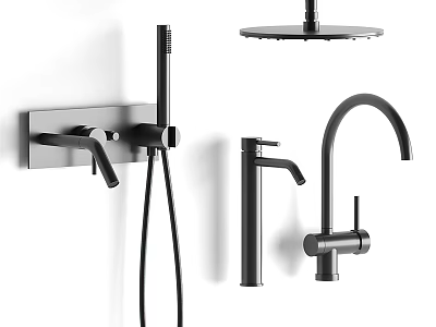 Modern Black Faucet Set for Kitchen and Shower with Stylish Design 3d model