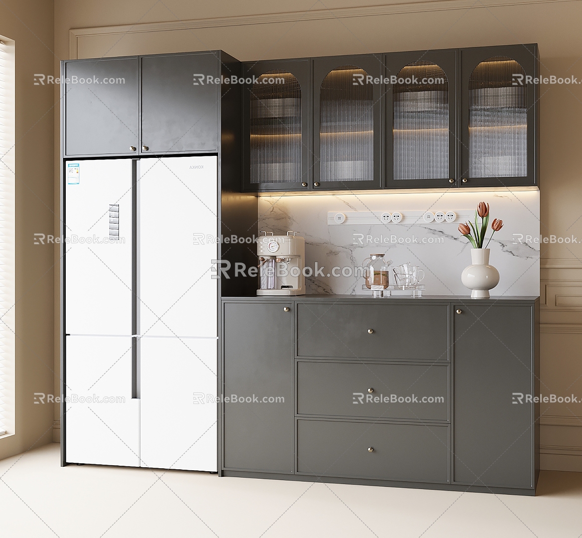 French Sideboard Wine Cabinet Refrigerator Cabinet 3d model