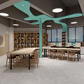 Modern Office Interior With Teal Ceiling Structure Workstations And Natural Light 3d model