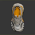 Sporty White Lace Up Sneakers With Yellow Black Accents And Thick Sole Design