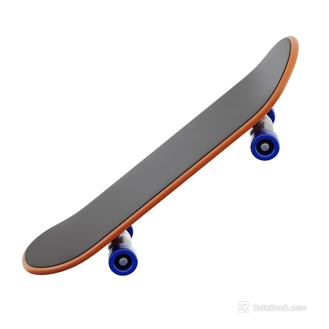 Black Deck Skateboard with Orange Edge and Blue Wheels as Sports Equipment 3d model 