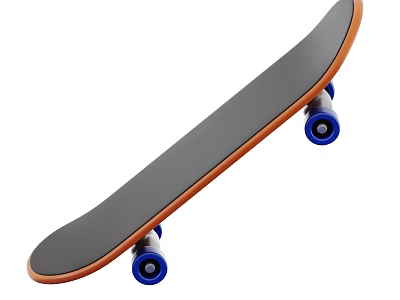 Black Deck Skateboard with Orange Edge and Blue Wheels as Sports Equipment 3d model
