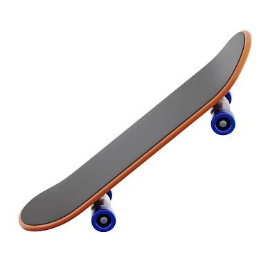 Black Deck Skateboard with Orange Edge and Blue Wheels as Sports Equipment 3d model