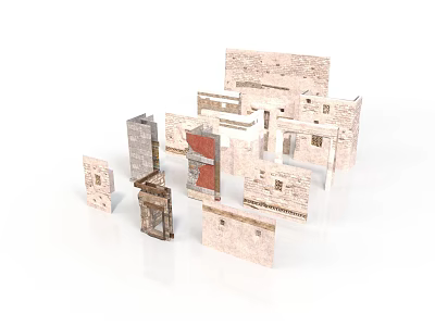 Various Architectural Building Models With Brick Structures And Window Designs 3d model