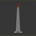 Gray Brick Monument Tower With Red Flame Top And Base Foundation 3d model