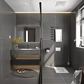 Modern Dark Grey Marble Bathroom With Dry Wet Separation And Practical Floating Vanity Design