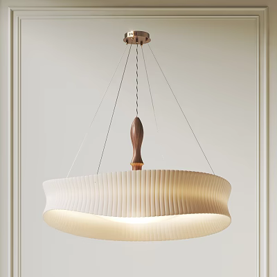 Modern Chandelier With Wooden Detail And Ribbed White Shade For Home Interior Design 3d model