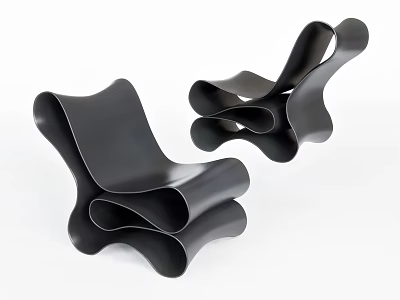 Elegant Modern Black Leisure Chairs Featuring Unique Curved Wave Structure Design 3d model
