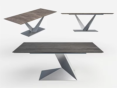 Modern Geometric Dining Table Design With Wooden Tabletop And Metal Legs 3d model