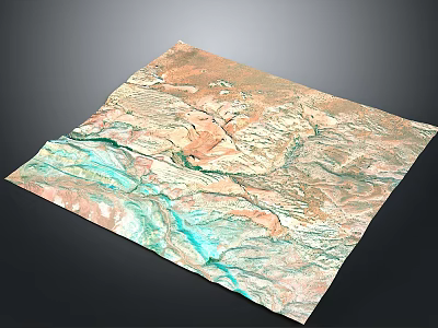 3D Geographical Terrain Model With Colored Mountain Ranges And Rivers 3d model