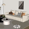 Modern Cream Style Sofa Coffee Table Combination Fabric Sofa Mother and Mother Coffee Table Pillow Decorative Painting Single Person Sofa 3d model