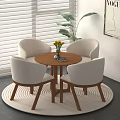 Cozy Space With Round Wooden Table And Beige Chairs Blinds Green Plant And Vogue Poster