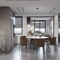 Modern Elegant Living Dining Open Concept Interior With Gray Sofa Marble TV Wall