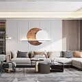 Modern Living and Dining Room Interior With Sofa Coffee Table And Round Wall Decor