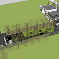 Modern Garden Landscape Featuring Trees Glass Wall And Paved Ground Design