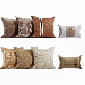 Decorative Throw Pillows With Geometric Patterns Textured Fabrics In Warm Brown And Beige Tones 3d model