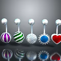 Five Different Colorful Body Piercing Jewelry with Heart Sun and Striped Designs
