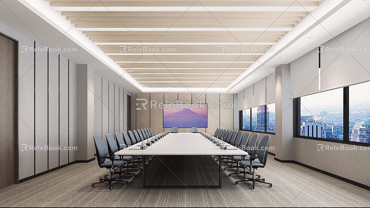 Meeting Room Conference Table Chair Electronic Screen Wall Panel 3d model