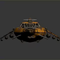 Orange Metallic Science Fiction Vehicle With Shiny Metal Plates And Protruding Structures