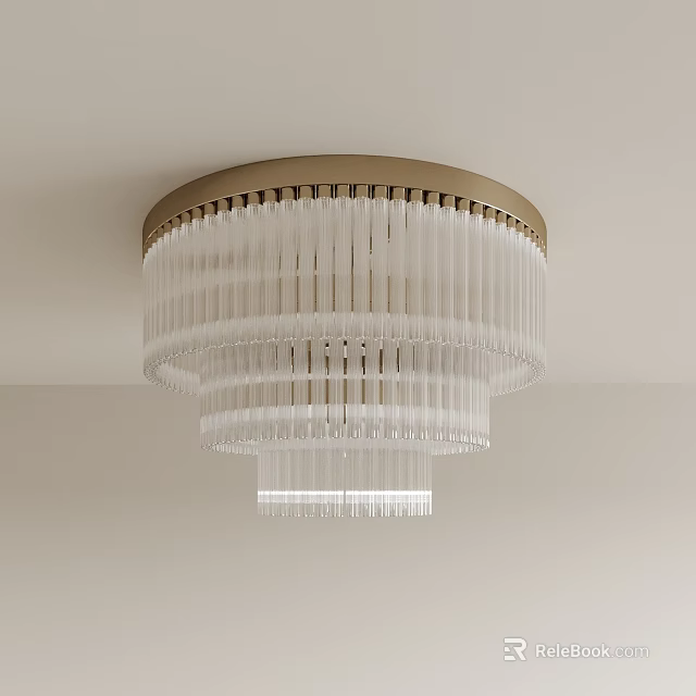 Elegant Modern Round Gold Frame Ceiling Mounted Chandelier With Multi layer Transparent Pendants 3d model