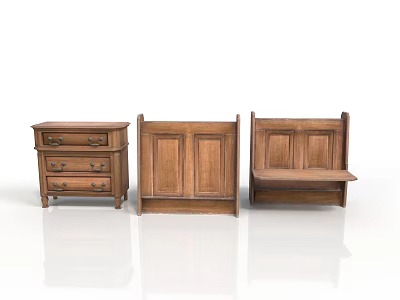Vintage Wooden Furniture Collection With Chest Of Drawers Panel Cabinet And Bench 3d model