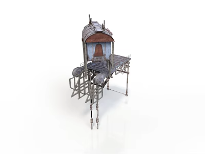 Vintage Industrial Metal Equipment Structure With Roof Platform And Supporting Legs 3d model