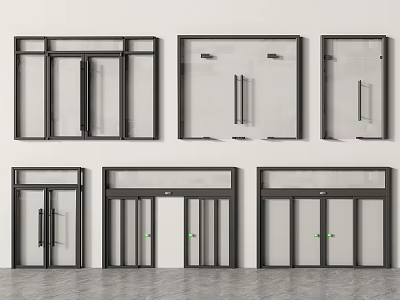 Various Modern Double Doors with Glass Panels and Metal Frame Designs 3d model