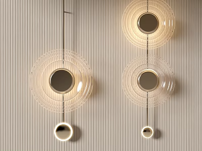 Modern Circular Wall Lamps With Transparent Design And Striped Wall Background 3d model