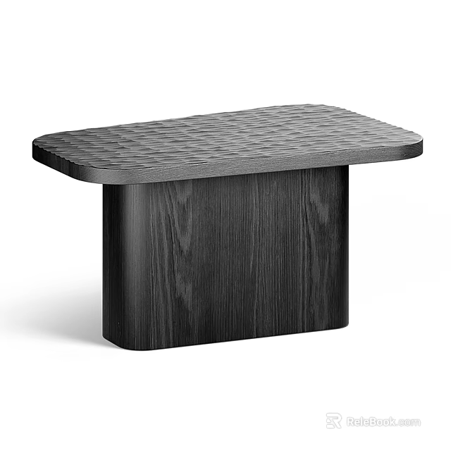 Modern Minimalist Black Coffee Table With Textured Wooden Surface And Square Base 3d model 