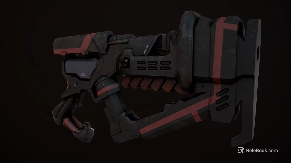 Black And Red Sci Fi Gun With Futuristic Mechanical Design And Tactical Grip 3d model 