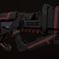 Black And Red Sci Fi Gun With Futuristic Mechanical Design And Tactical Grip