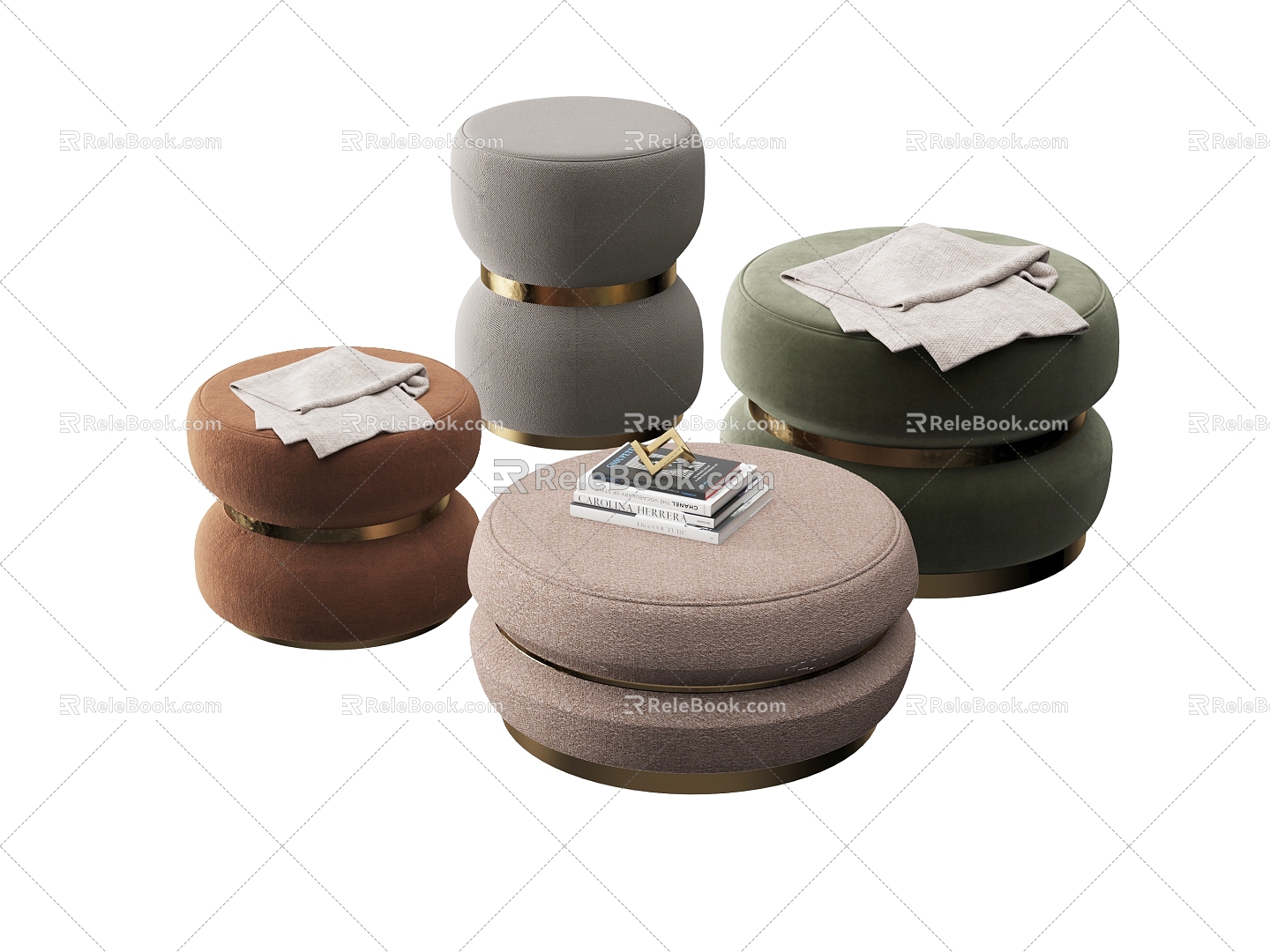 Light Luxury Sofa Stool Stool Fabric Sofa Stool Pier Leisure Sofa Stool Bed End Stool Round Stool Cloakroom Stool Camera Sofa Stool Combination 3d model