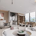 Modern Public Office Area Interior With Sofa Work Desks Office Chairs Plants And Circular Wall Decor