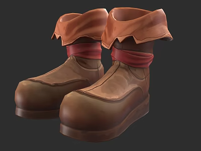 Brown Leather Boots With Folded Ankle Cuffs And Red Straps Design 3d model