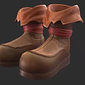 Brown Leather Boots With Folded Ankle Cuffs And Red Straps Design 3d model