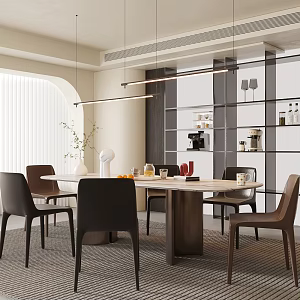 Italian Style Home Restaurant Middle Style Restaurant Open Restaurant Dining Table and Chair Sideboard Leather Dining Chair Chandelier Decorative Cabinet Sideboard 3d model