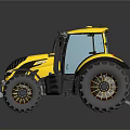 Modern Yellow Tractor With Large Wheels Transparent Cabin And Black Rims