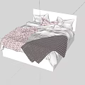 Cozy Double Bed White Frame With Soft Pillows Gray And Pink Blankets 3d model