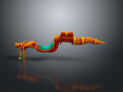 Ornate Curved Dragon Design Decorative Weapon With Orange Yellow And Green Accents 3d model