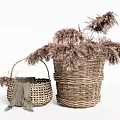 Woven Storage Baskets in Different Sizes with Pampas Grass for Home Decor 3d model