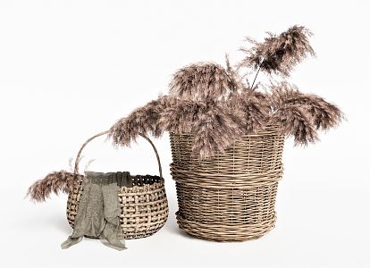 Modern Storage Basket Flower Pot Bamboo Basket Bamboo Basket Dirty Clothes Basket Blanket Towel Gauze Reed Dried Flowers Trash Bin 3d model