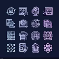 Colorful Digital Tech Icons Collection Including Network Server Code And Gear Elements