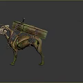 Mythical Green Gold Mechanical Bull Creature With Skeleton Head Metal Armor And Red Sword