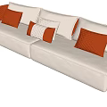 Orange And White Three Seater Sofa With Modern Design Decorative Quilted Pillows 3d model