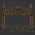 Realistic Style Wooden Shed Wooden Structure Canvas Top Rope Hanging Wooden Floor Striped Decorative Shed Frame House House House Residential House
