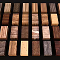 Various Wooden Block Pendants With Different Wood Grains Neatly Arranged For Home Decor