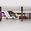 Modern Car Showroom Interior With Red Sports Car And Displayed Luxury Vehicles