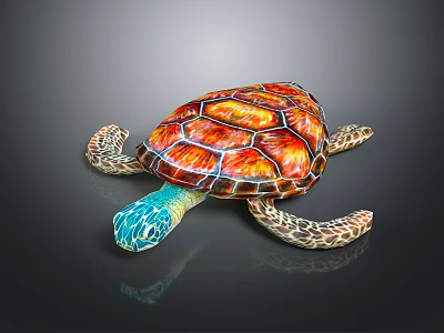 Vibrant Sea Turtle With Colorful Red Orange Shell Blue Head And Patterned Flippers 3d model