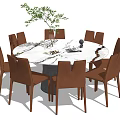 Modern Dining Table and Chair Combination Round Dining Table and Chair Decoration Combination 3d model