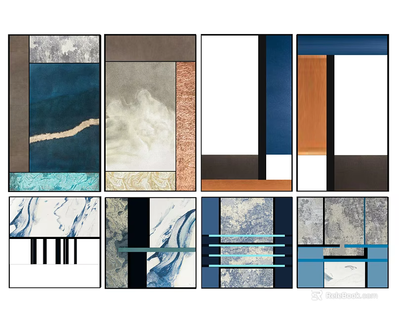 Abstract Paintings Featuring Geometric Shapes Colorful Textures And Modern Design Elements 3d model